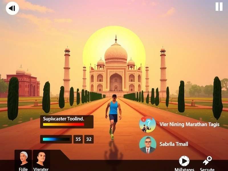 Sunset Marathon Taj gameplay screenshot showing runner at Taj Mahal